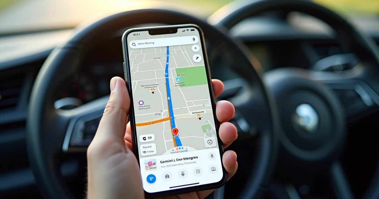 Nova interface do Google Maps com Gemini mostrando instruções baseadas em referências visuais 
