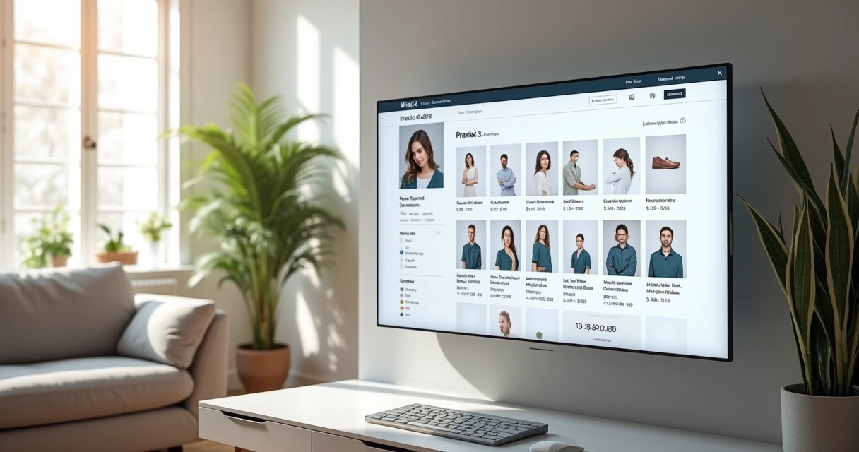 Interface digital de loja virtual mostrando recomendações personalizadas de produtos 