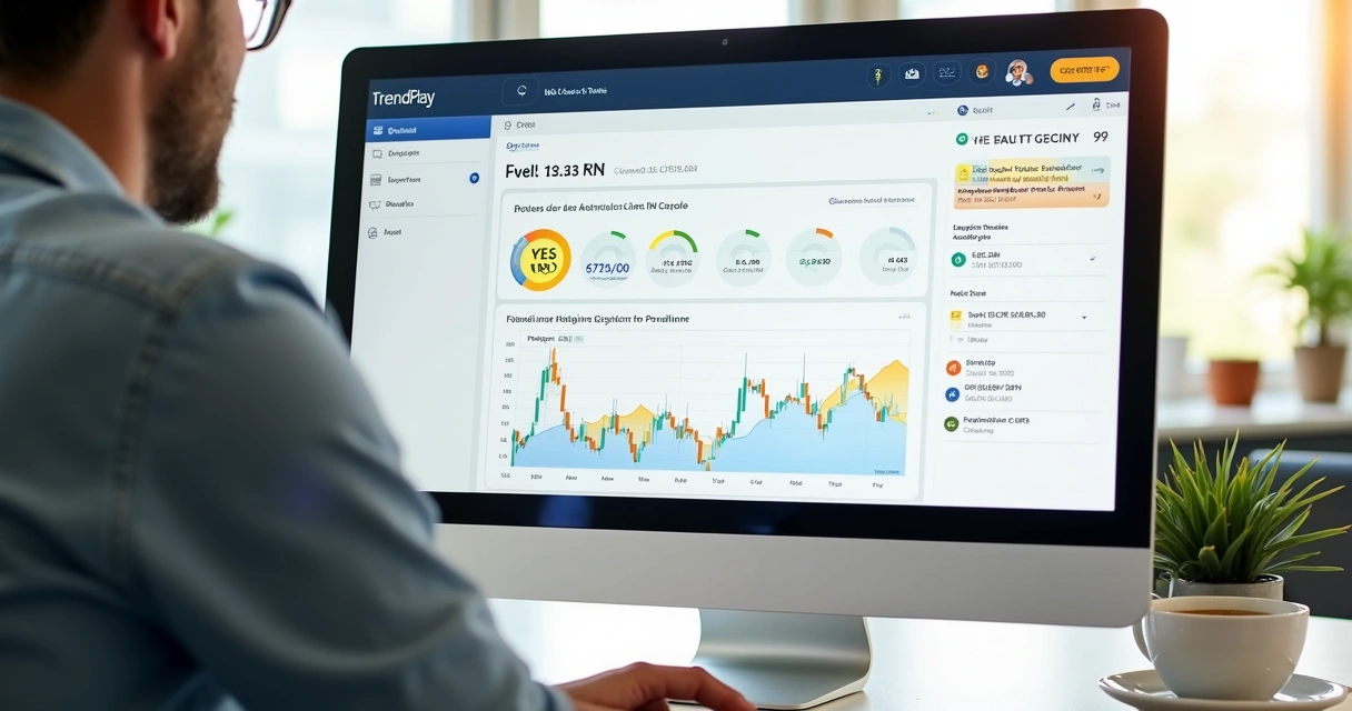 Tela de computador mostrando interface de mercado da TrendPlay com evento validado 