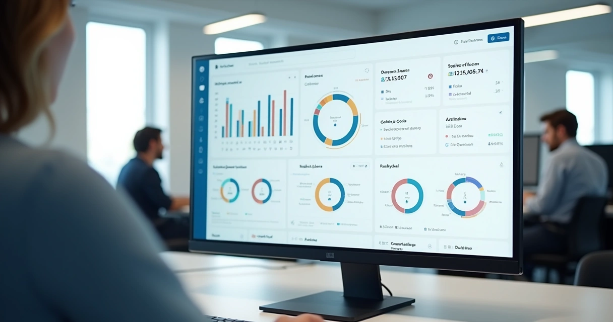 Painel de plataforma financeira empresarial com diferentes moedas e relatórios 