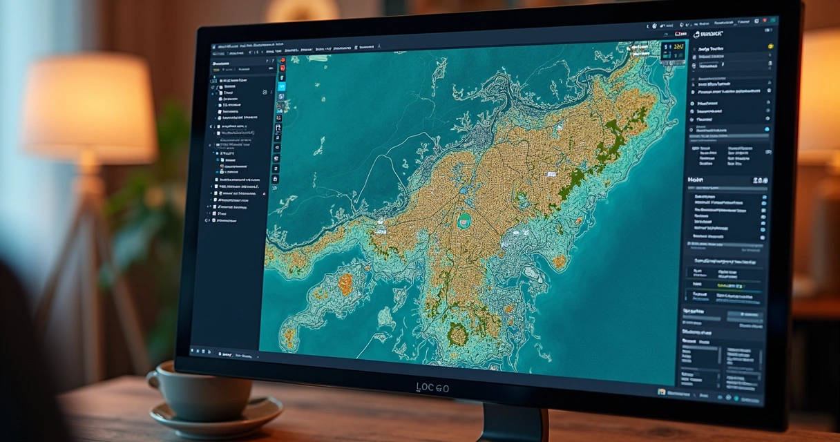 Interface de sistema GIS mostrando dados topográficos sobre mapa urbano 