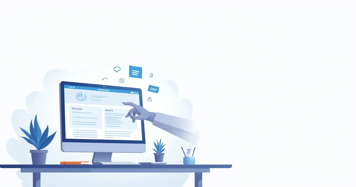 Interface de um site SaaS em um computador, com categorias claras e cores suaves, representando simplicidade e responsividade.