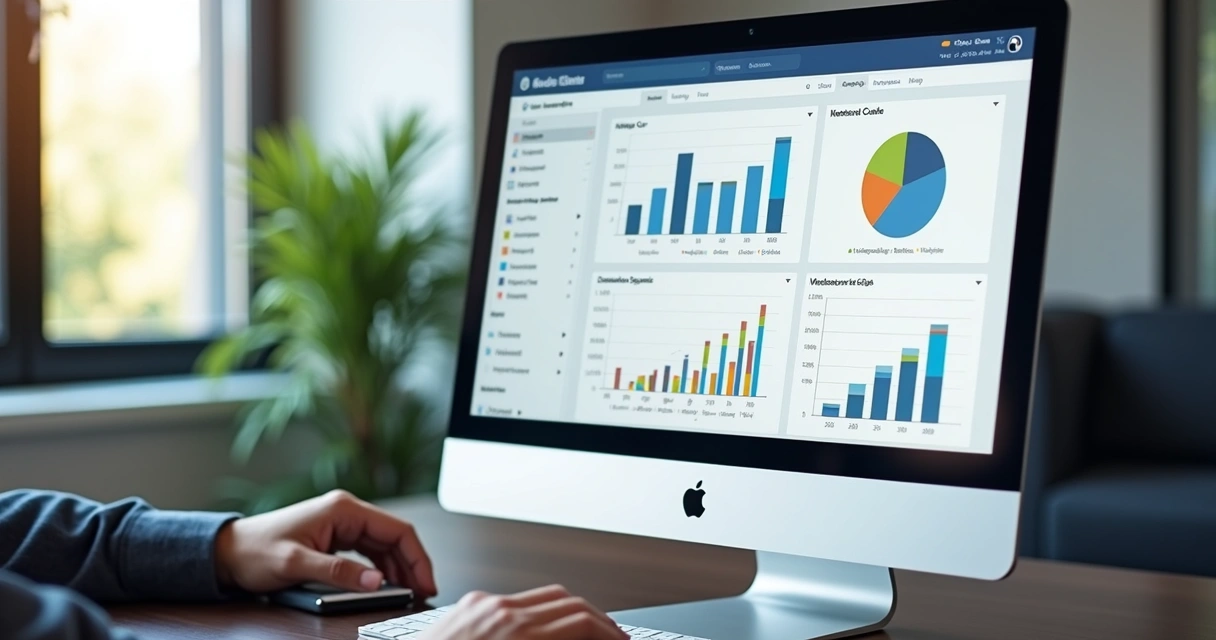 Tela de sistema personalizado com interface amigável mostrando relatórios gerenciais 