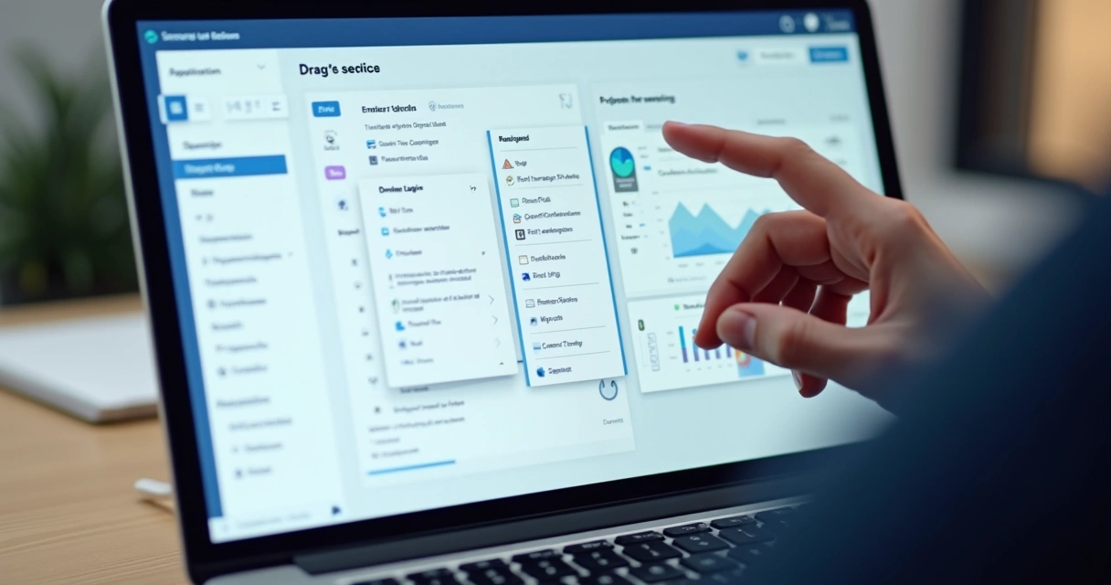 Tela de plataforma low-code com widgets arrastáveis e banco de dados