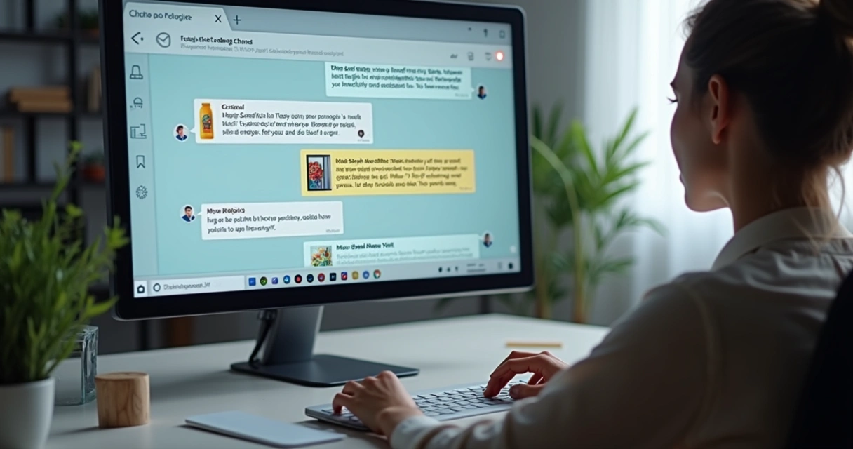 Tela de chat com sugestões de produtos integrados.