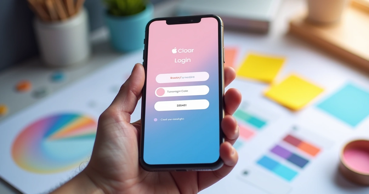 Mockup pantalla inicial app móvil colores claros 