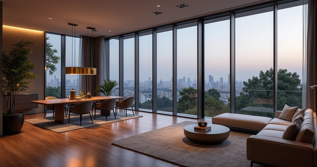 Interior sofisticado do apartamento Epic Pininfarina com vista para o skyline de São Paulo 