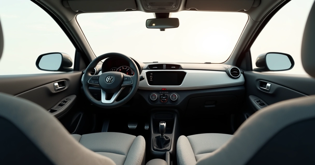 Painel simples e interior de carro compacto novo