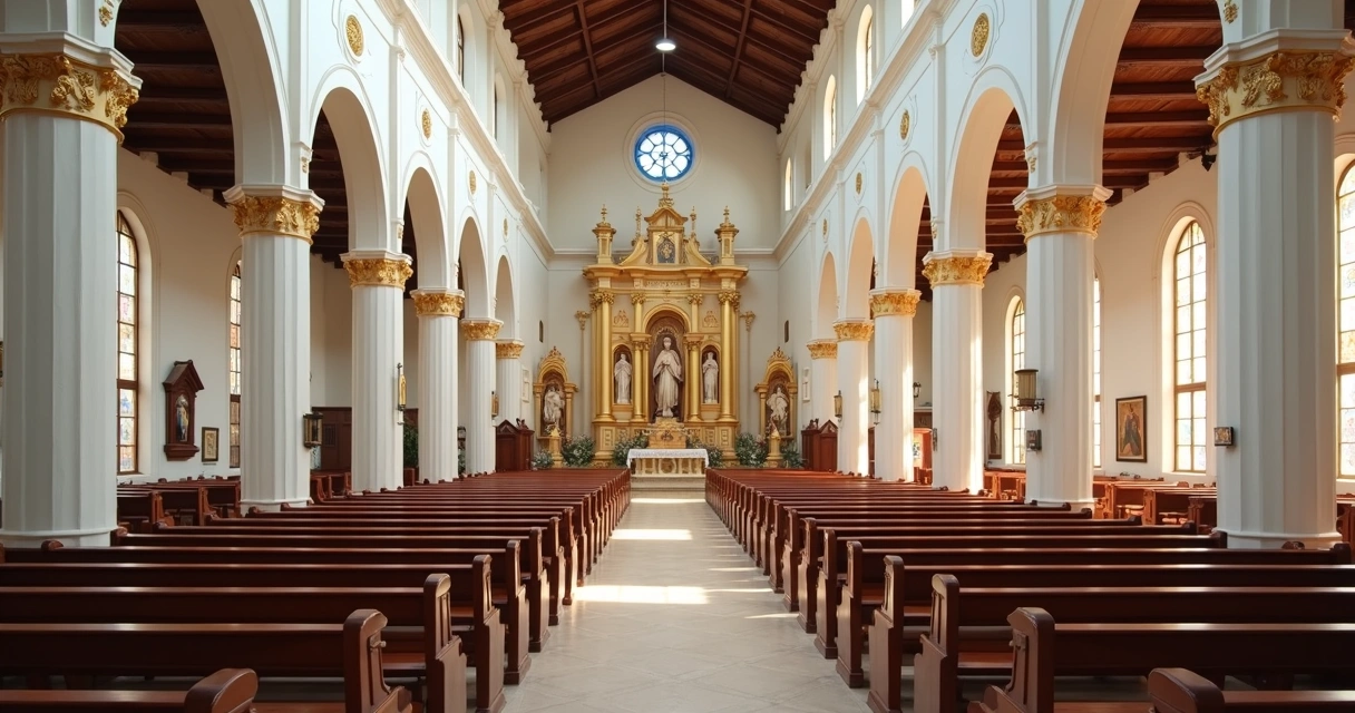 Interior de catedral com altar e vitrais em Ilhéus