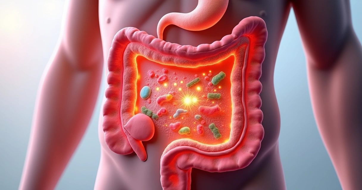 Representação colorida e realista do interior do intestino humano 