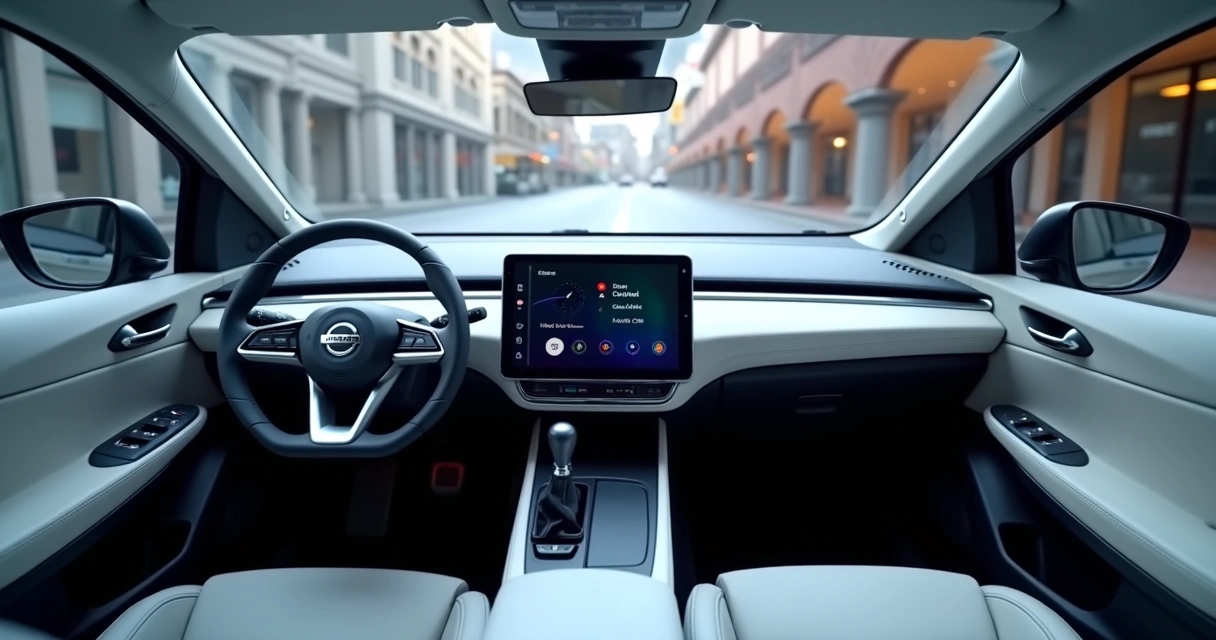 Painel digital duplo do Nissan Leaf 2026 com interior moderno 