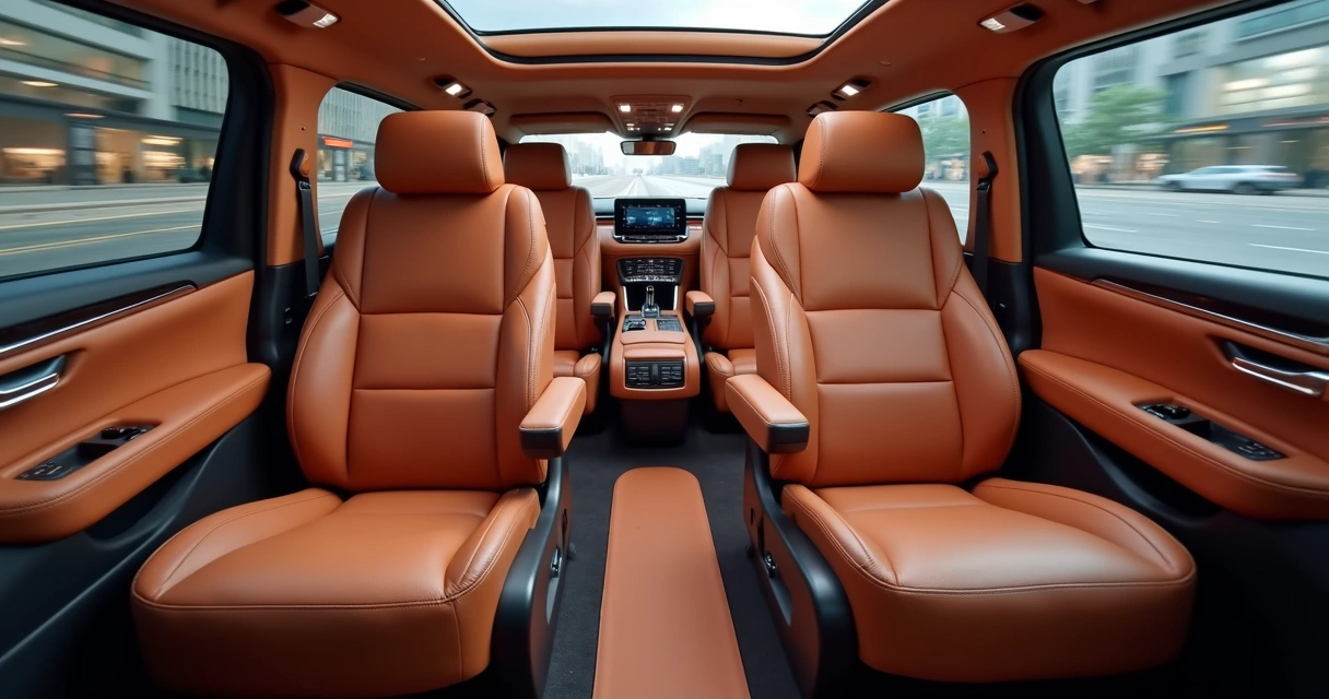 Interior do SUV Wey 07 mostrando os bancos individuais de couro e iluminação ambiente