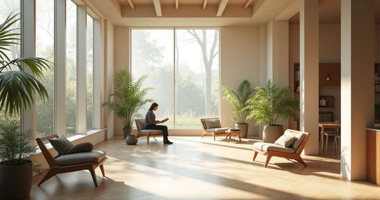 Interior com luz natural, plantas e sensação de calma 