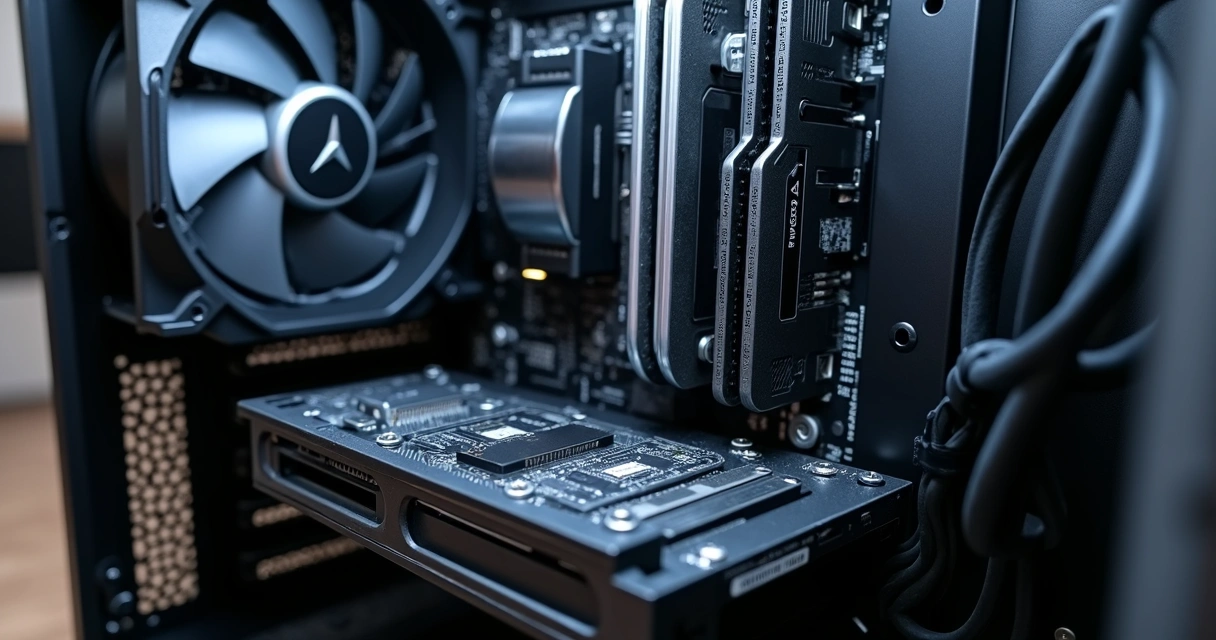 Interior de computador com placa de vídeo instalada