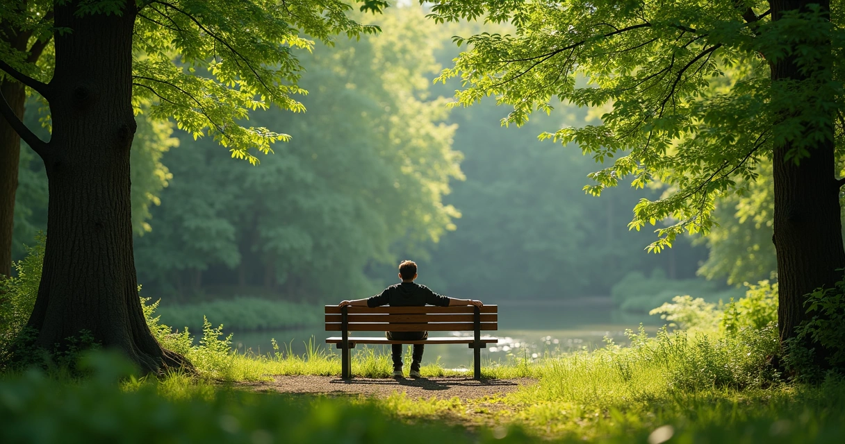 Pessoa sentada sozinha em contato com a natureza, refletindo em silêncio 