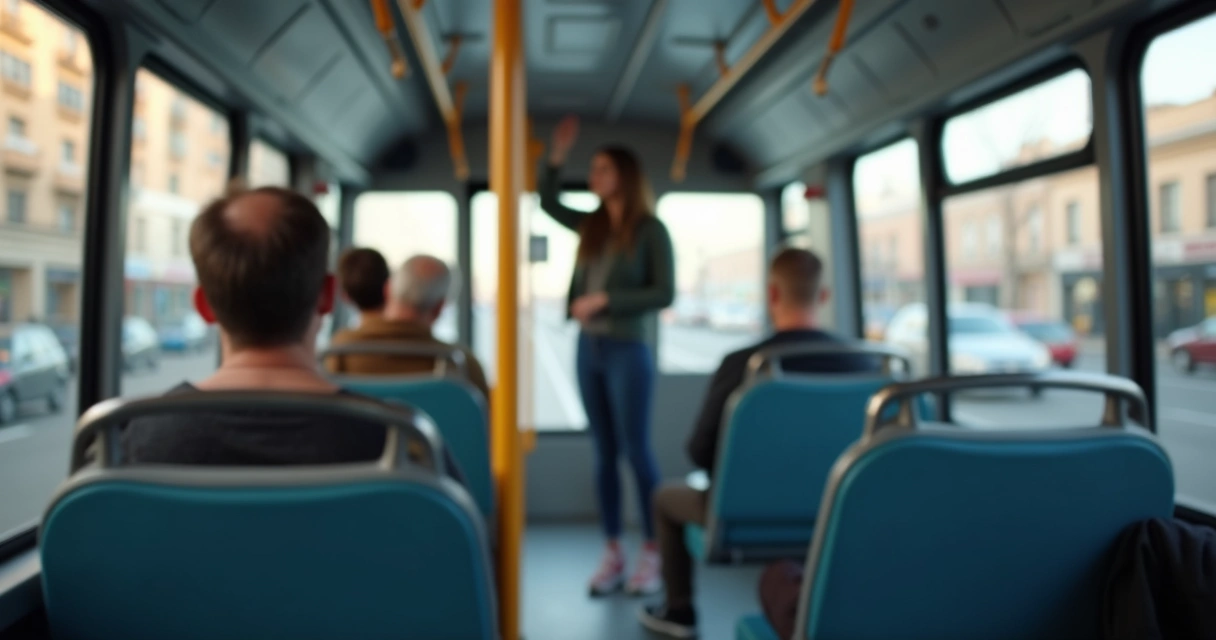 Pasajero atento dentro de un transporte público