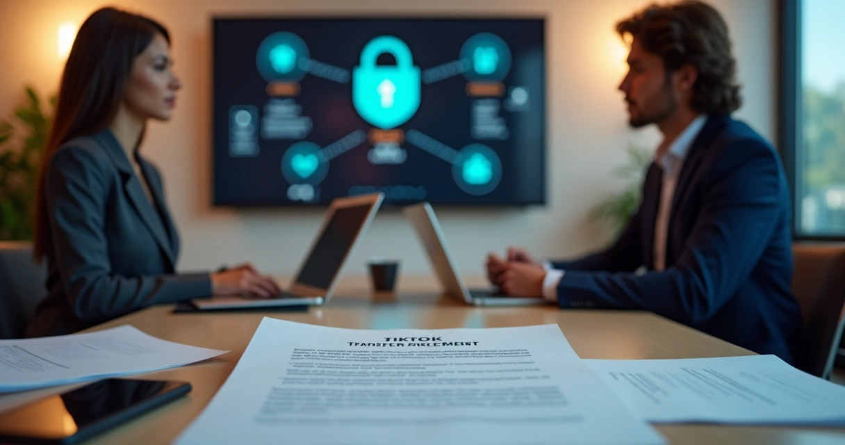 Pessoa analisando perfil de TikTok em reunião segura 