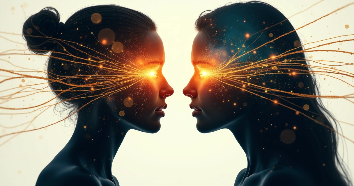 Abstract art with divided faces and gentle colors merging 