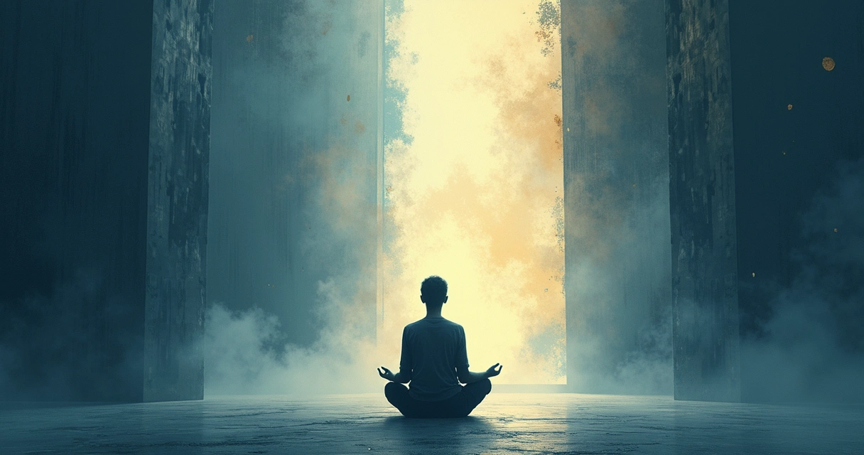 Abstract representation of a person in thoughtful inner dialogue, with light and shadow areas blending 