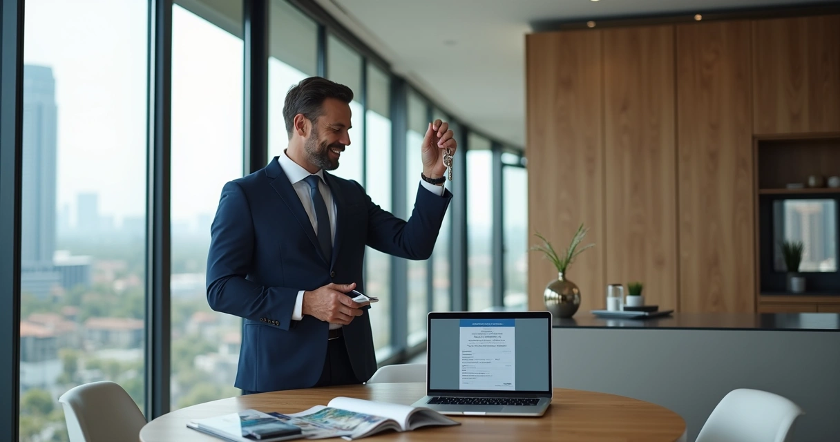 International investor celebrating remote home purchase 