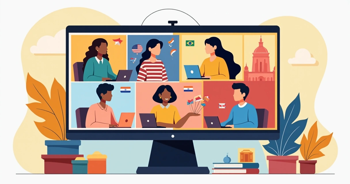 Remote team from multiple countries on a video call 