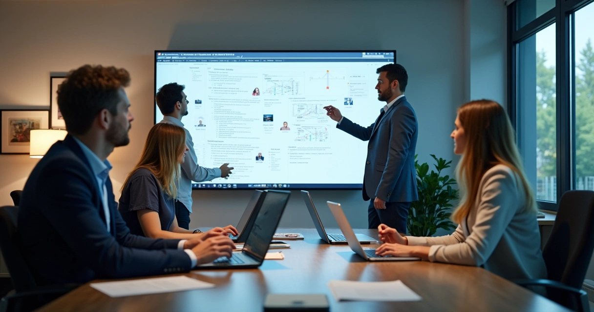 International workforce collaborating remotely and in person 