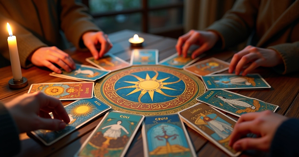 Jogo de cartas do Baralho Cigano sobre mesa com a carta do Navio em destaque 