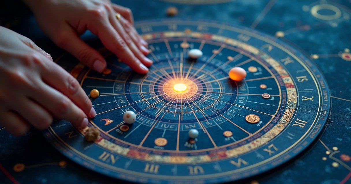 Mapa astral colorido com linhas e símbolos astrológicos 