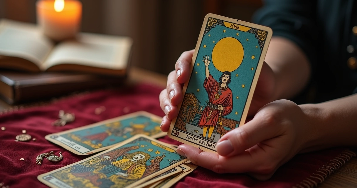 Pessoa interpretando carta dos arcanos maiores do tarot 