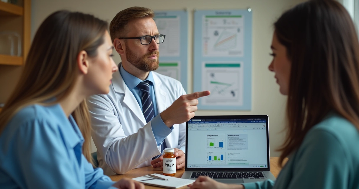 Médico explicando sobre interrupção de PrEP com paciente