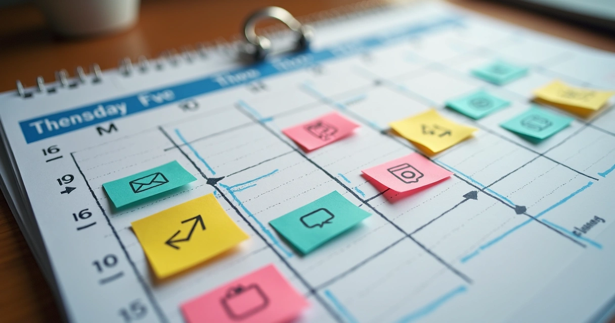 Calendário com marcações espaçadas mostrando sequência de contatos diferentes. 