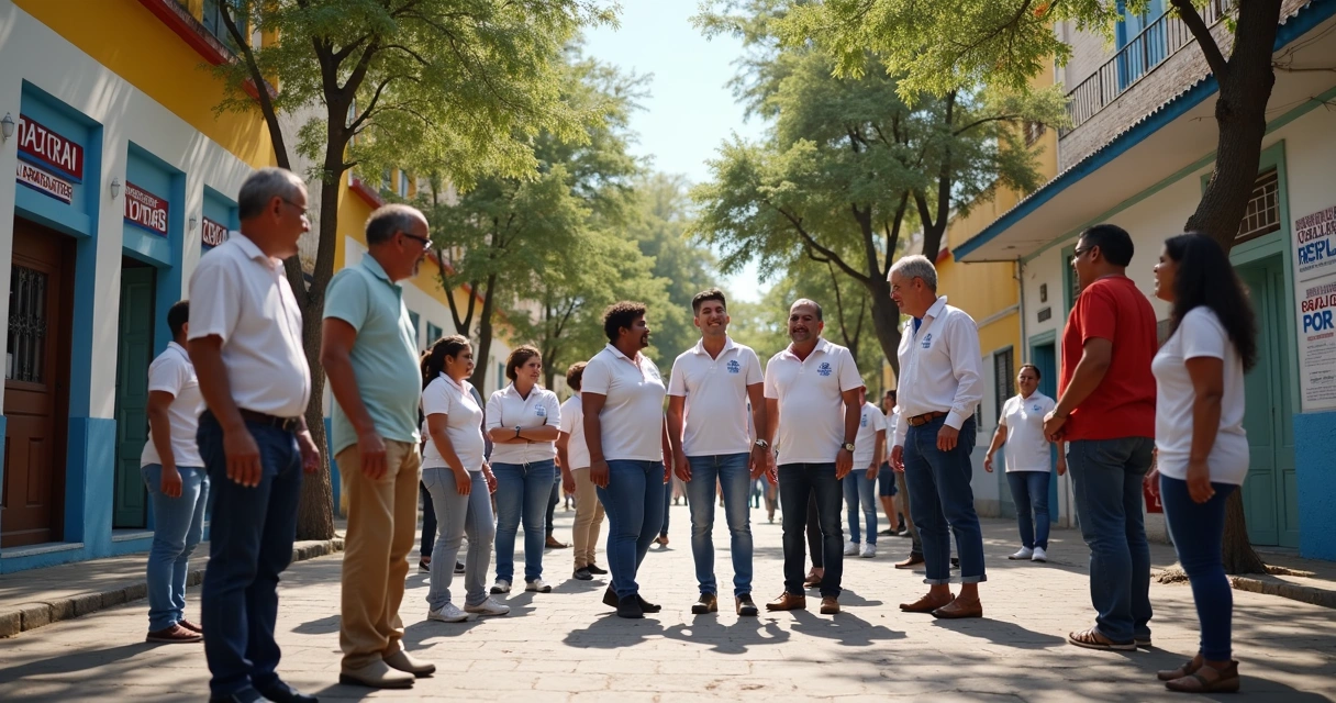Intervenção urbana em praça com equipe de campanha política 
