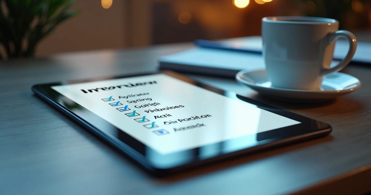 Tablet displaying web developer interview checklist