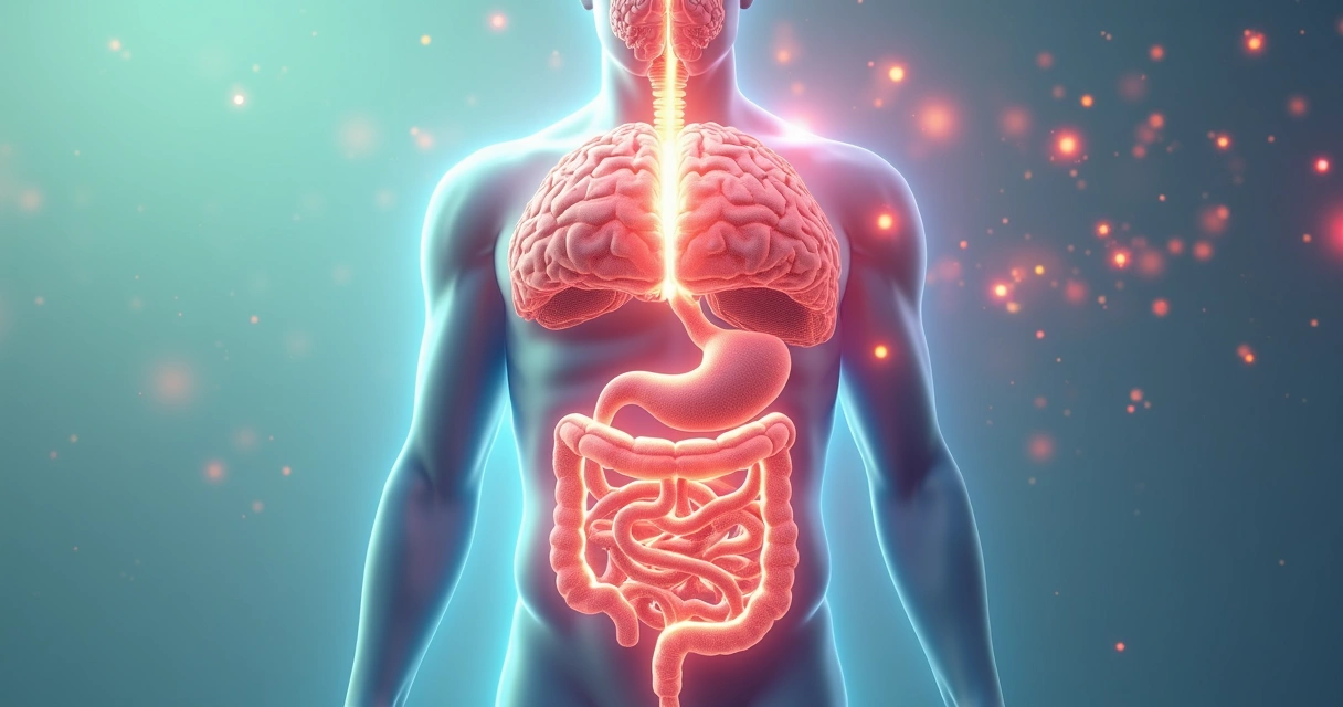 Conceito de intestino como segundo cérebro com ilustrações de ambos conectados 