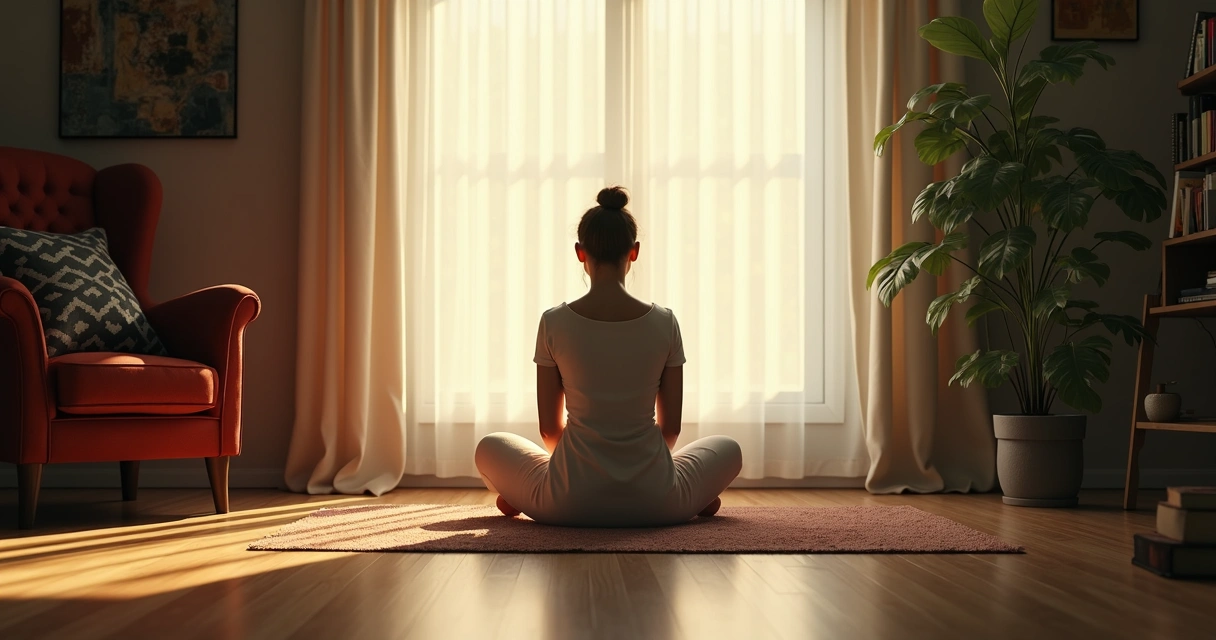 Pessoa olhando para o próprio reflexo em espelho em ambiente tranquilo 