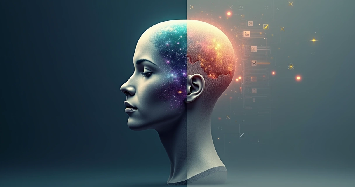 Rostro dividido en tres secciones que representa introspección, autoobservación y juicio mental 