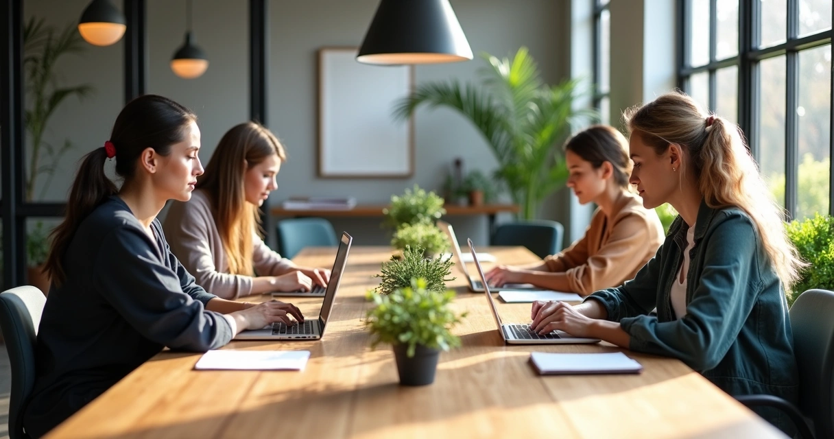 Small group working quietly in modern workspace