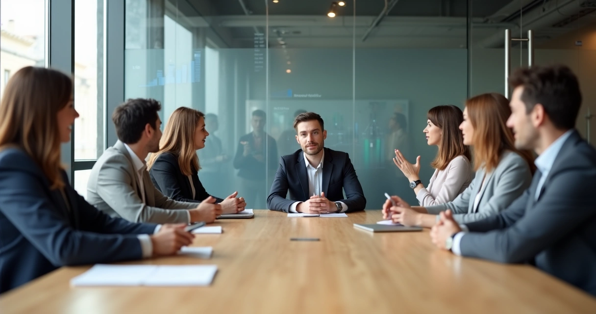 Introverted professional sharing ideas in a team meeting 