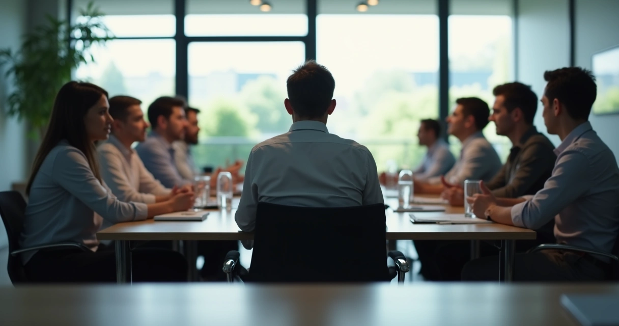 An introvert sitting quietly at a crowded office table 