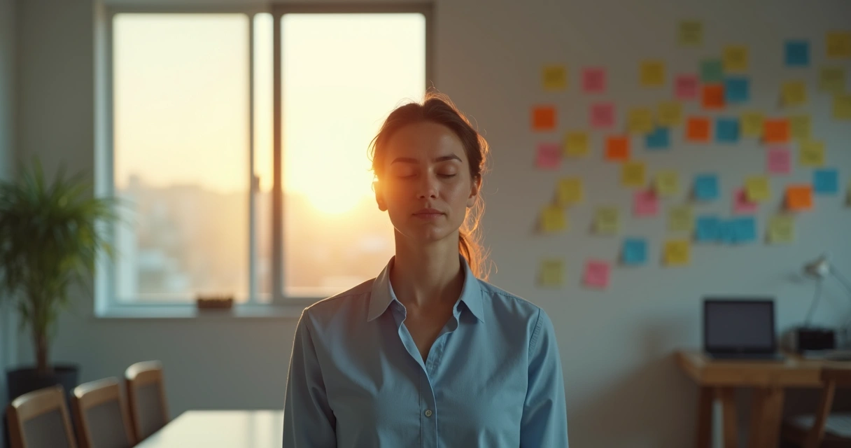 Pessoa meditando em pé dividida entre lado calmo e lado confuso da mente 