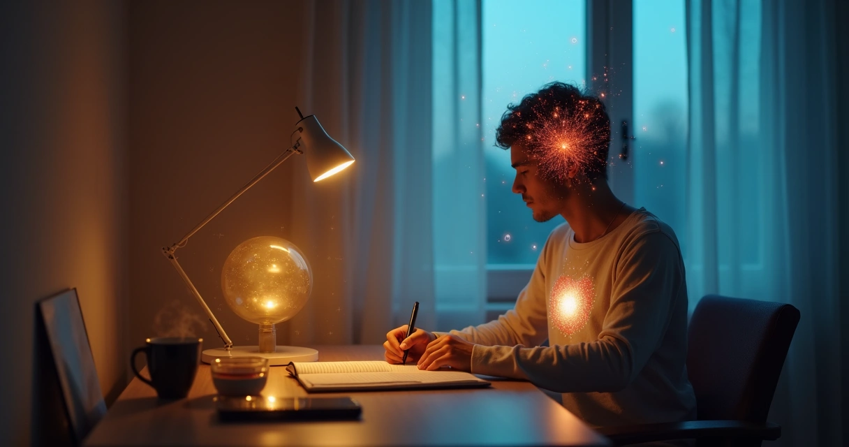 Persona con mente y corazón iluminados contrastando calma e intensidad emocional 