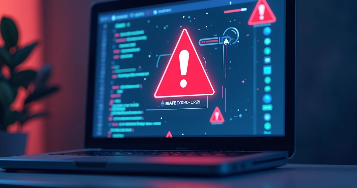 Tela de computador com alerta de ameaça cibernética em portal de denúncias 
