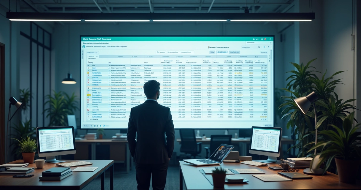 Gestor analisando lista de contratos SaaS em tela com gráficos de gastos