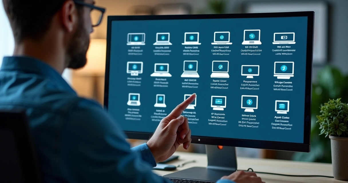 Lista de equipamentos de TI em uma tela de computador 