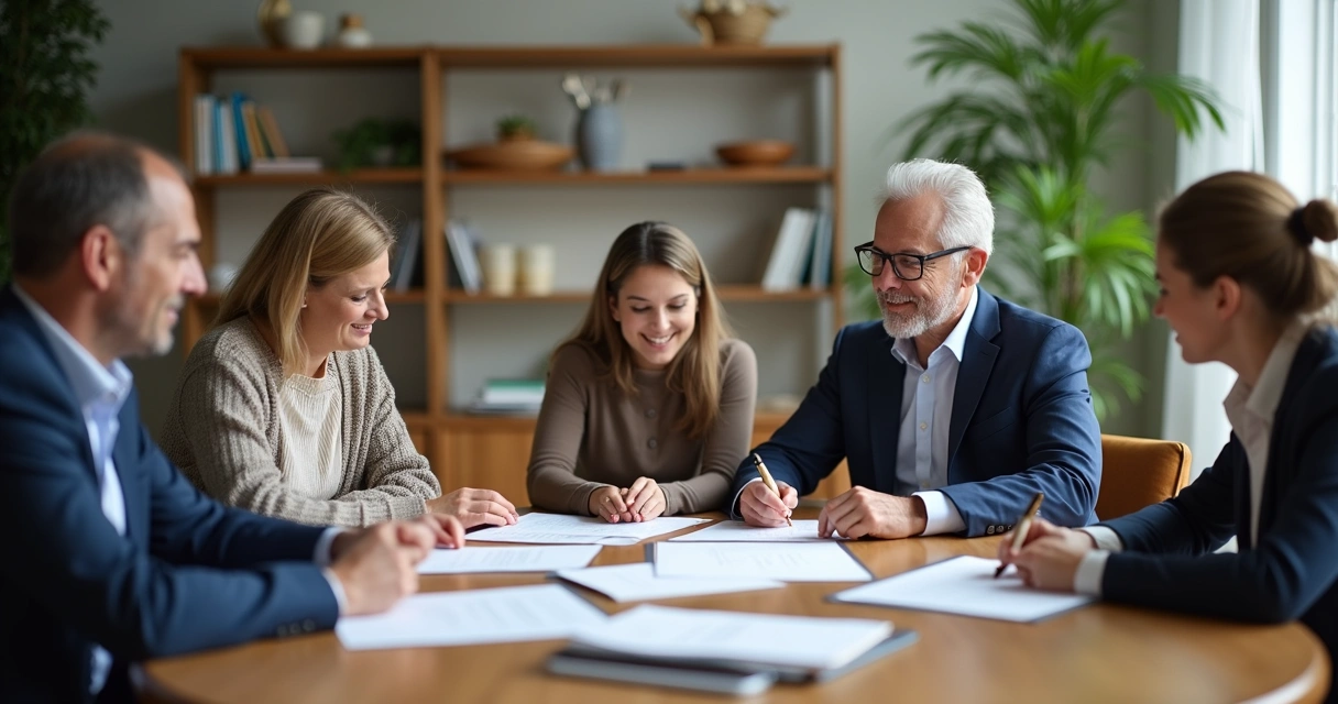 Advogado reunido com família para partilha de bens 