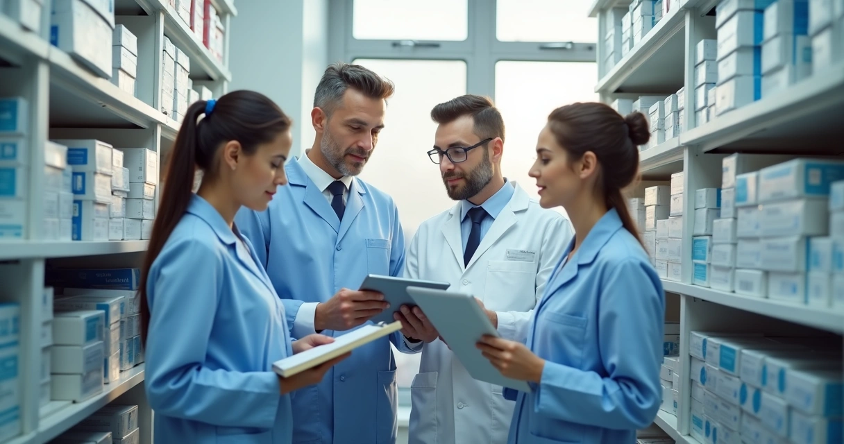 Equipe realizando inventário de estoque em clínica dental