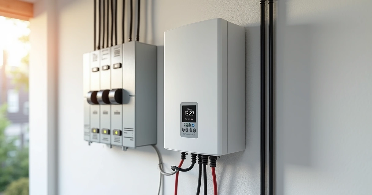 Inversor de energia solar instalado em parede de casa