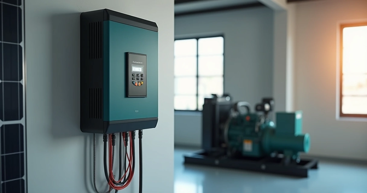 Inversor de energia solar conectado a painel e gerador 