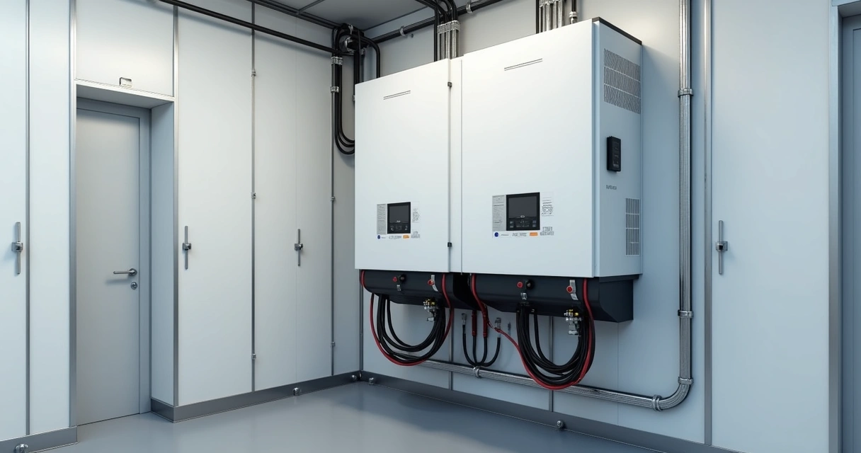 String inverter instalado em parede de área técnica 