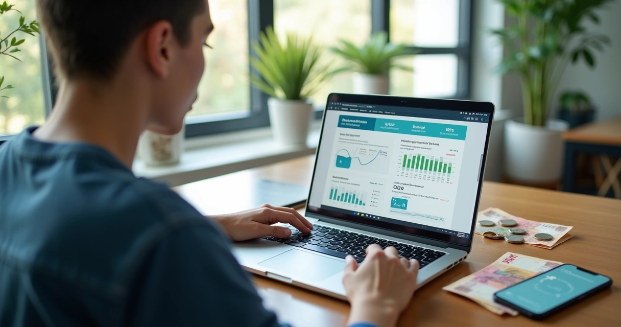 Pessoa analisando liquidez de investimentos em reais na tela do notebook 